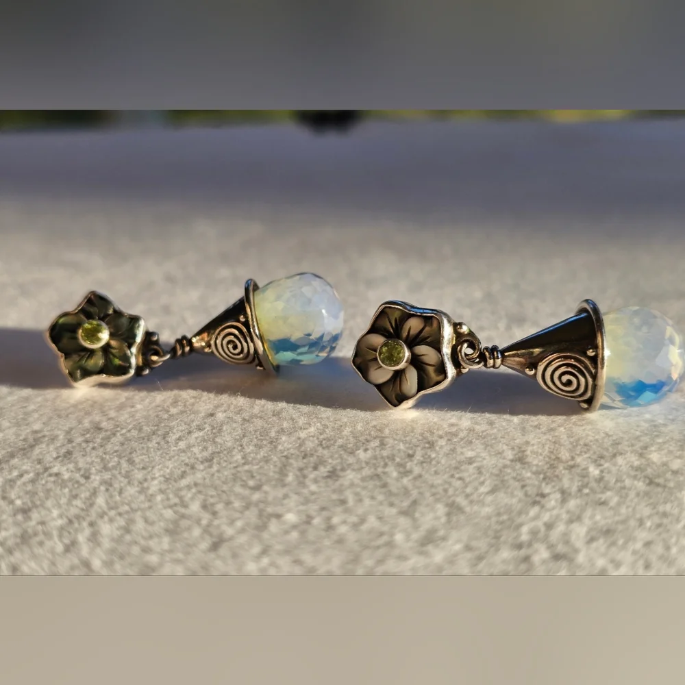Vintage Sajen Sterling Silver Blue Chalcedony Station Drop Earrings - Picture 3 of 4